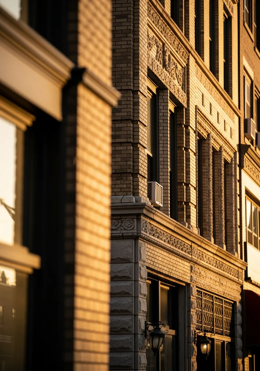 Detail of a Chicago building facade demonstrating quality restoration work and urban craftsmanship.